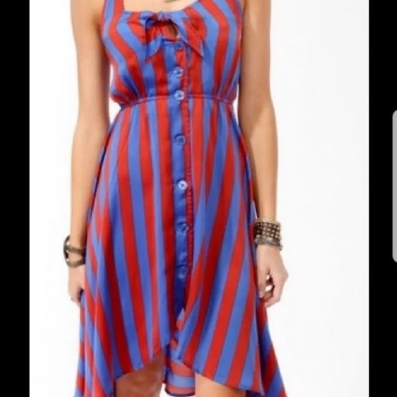 Red and Blue Stripe Halter Dress - Picture 1 of 16